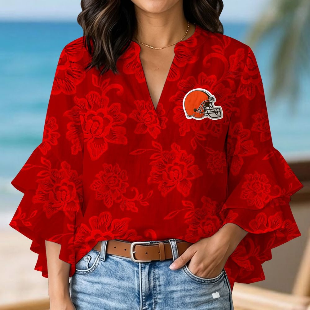 CLE x NFL 3D V-Neck Lotus Trim Women's TShirt 2004 DatND DVT