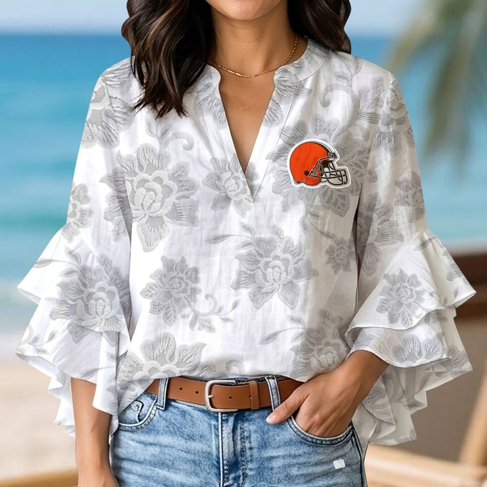 CLE x NFL 3D V-Neck Lotus Trim Women's TShirt 2004 DatND DVT