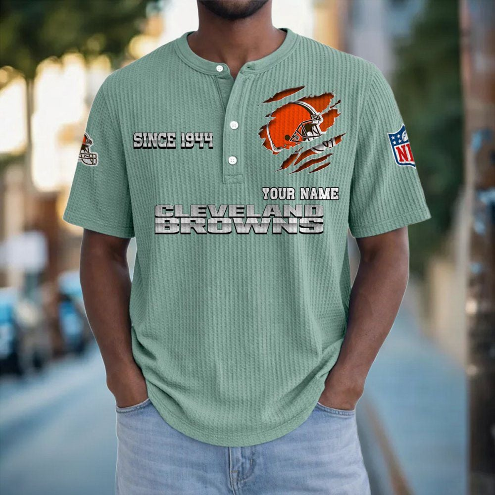 CLE x NFL Crew Neck Button Henley Tshirt 0405 DatND DVT