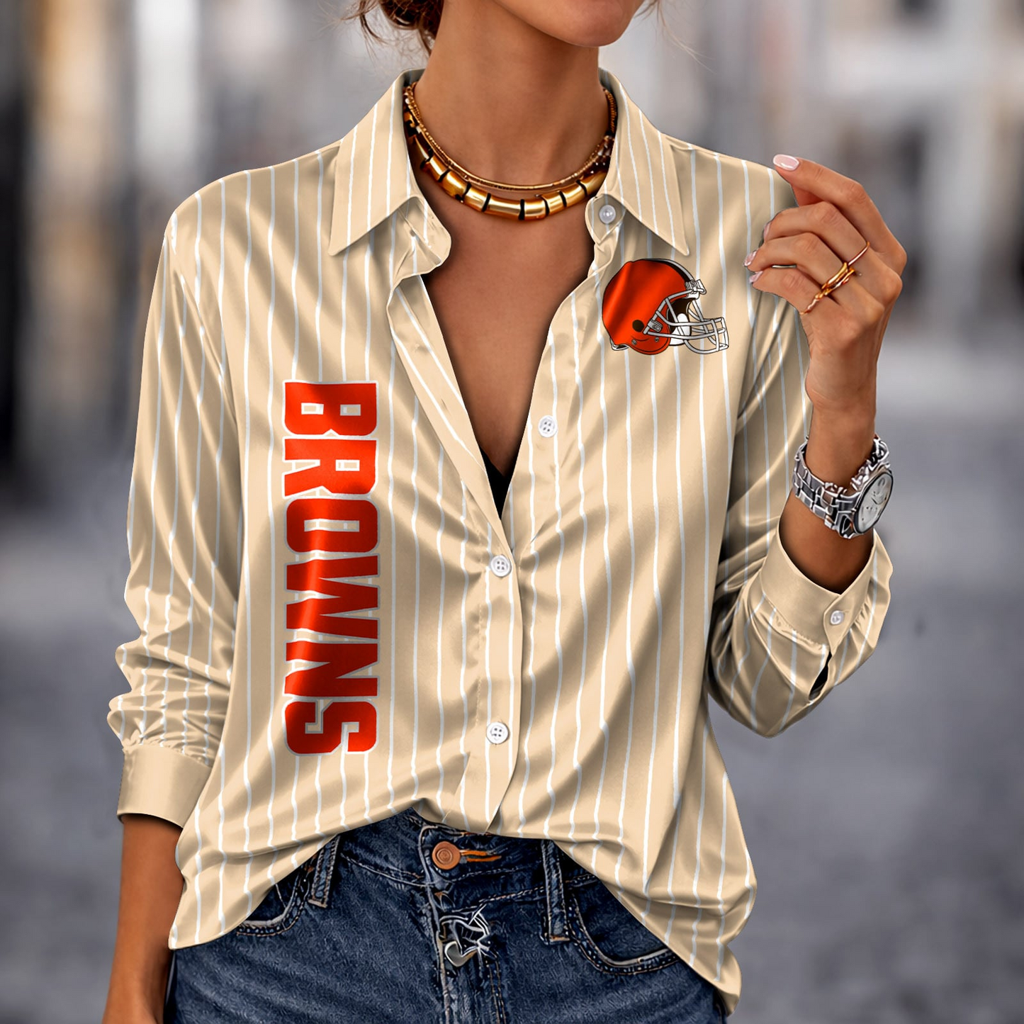 CLE x NFL Premium Stripe Shirt DATND TANTD 010426 Beige
