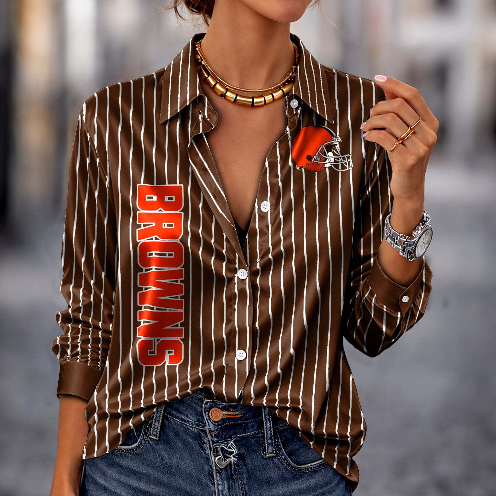 CLE x NFL Premium Stripe Shirt DATND TANTD 010426 Brown