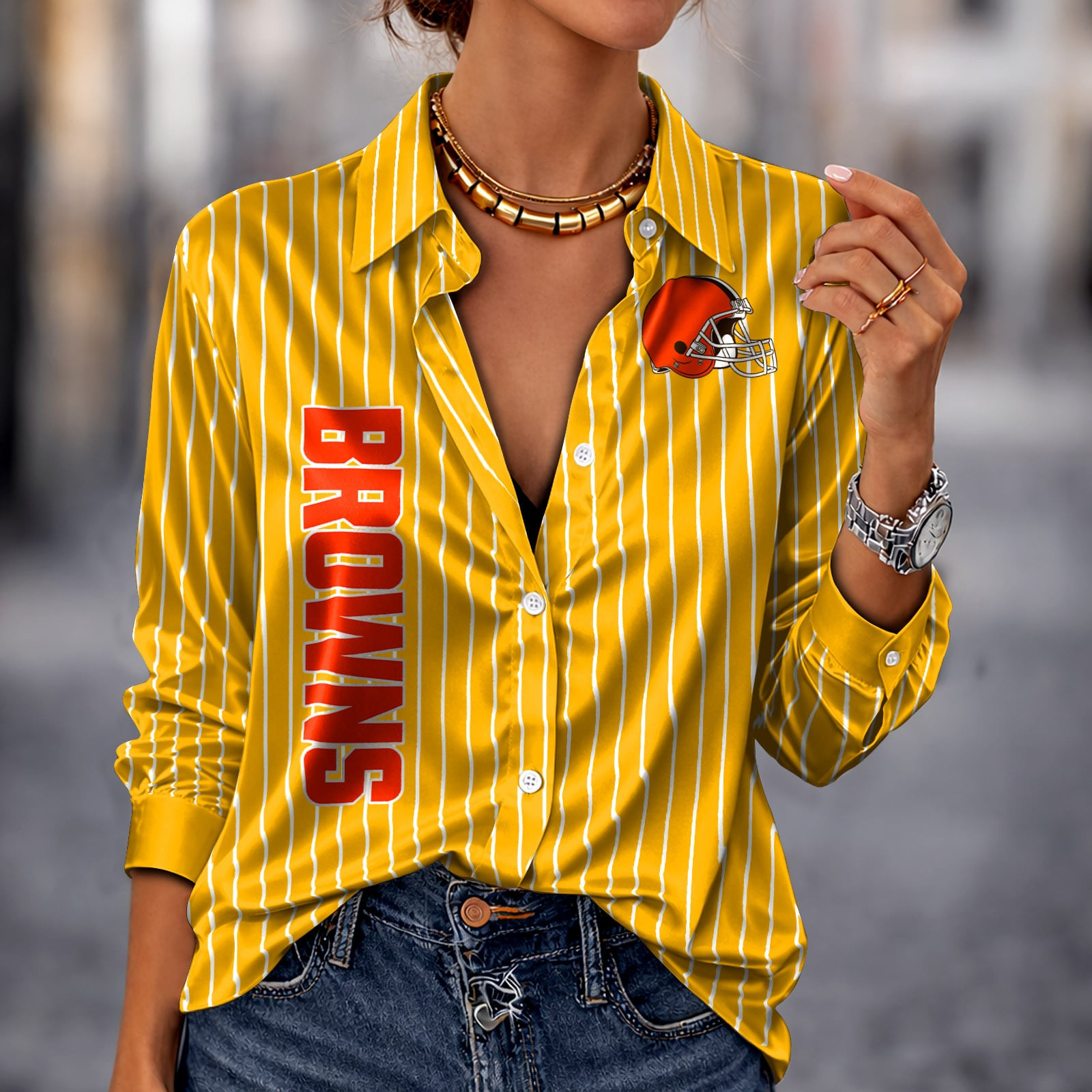 CLE x NFL Premium Stripe Shirt DATND TANTD 010426 Yellow