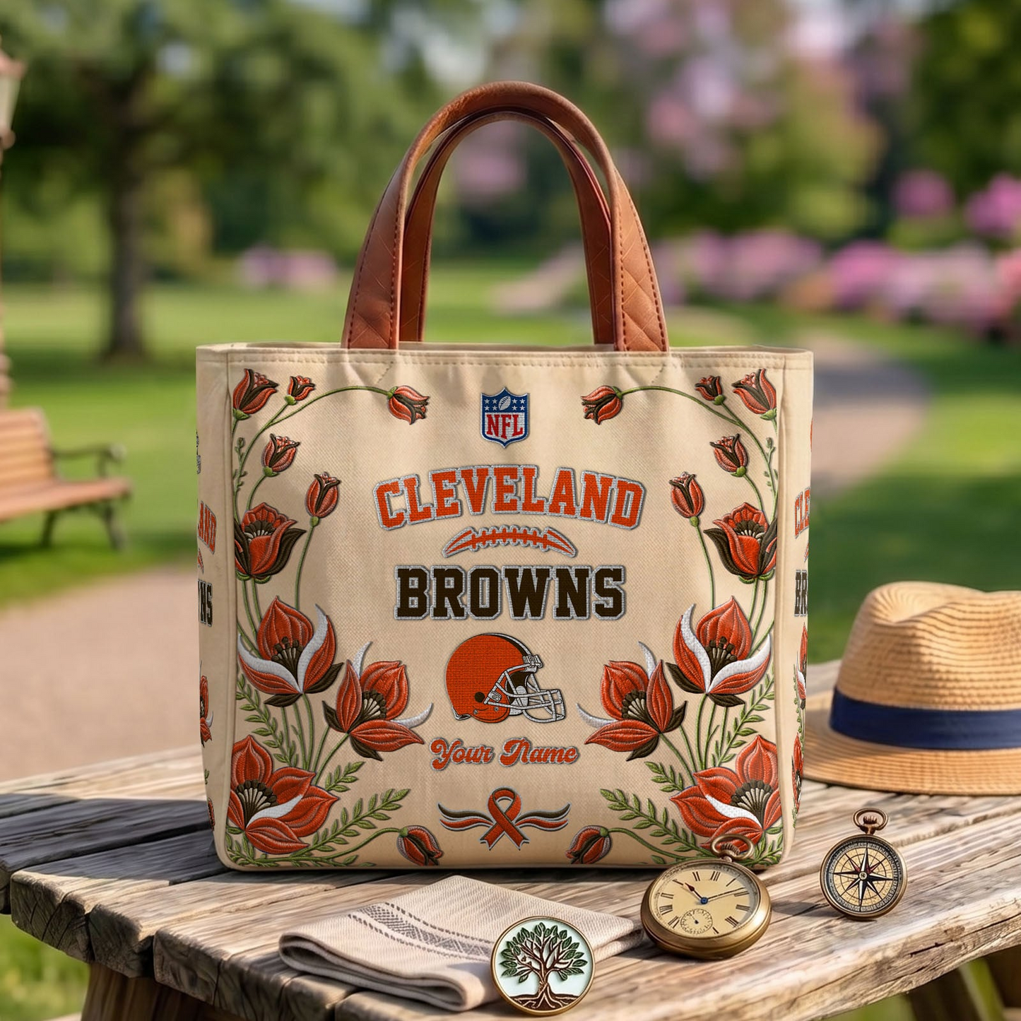 CLE x NFL Printed Canvas Tote Bag 1604 DatND DVT