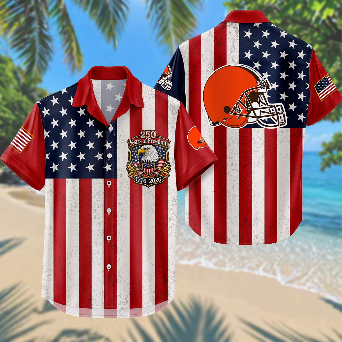 CLE x NFL USA Flag 250 Years Independence 1776–2026 Hawaiian Shirt 2104 DatND DVT