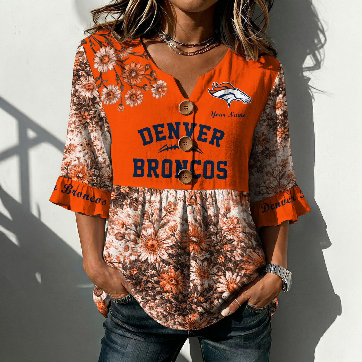 DEN x NFL Floral V-neck Babydoll Shirt DATND TANTD 210426