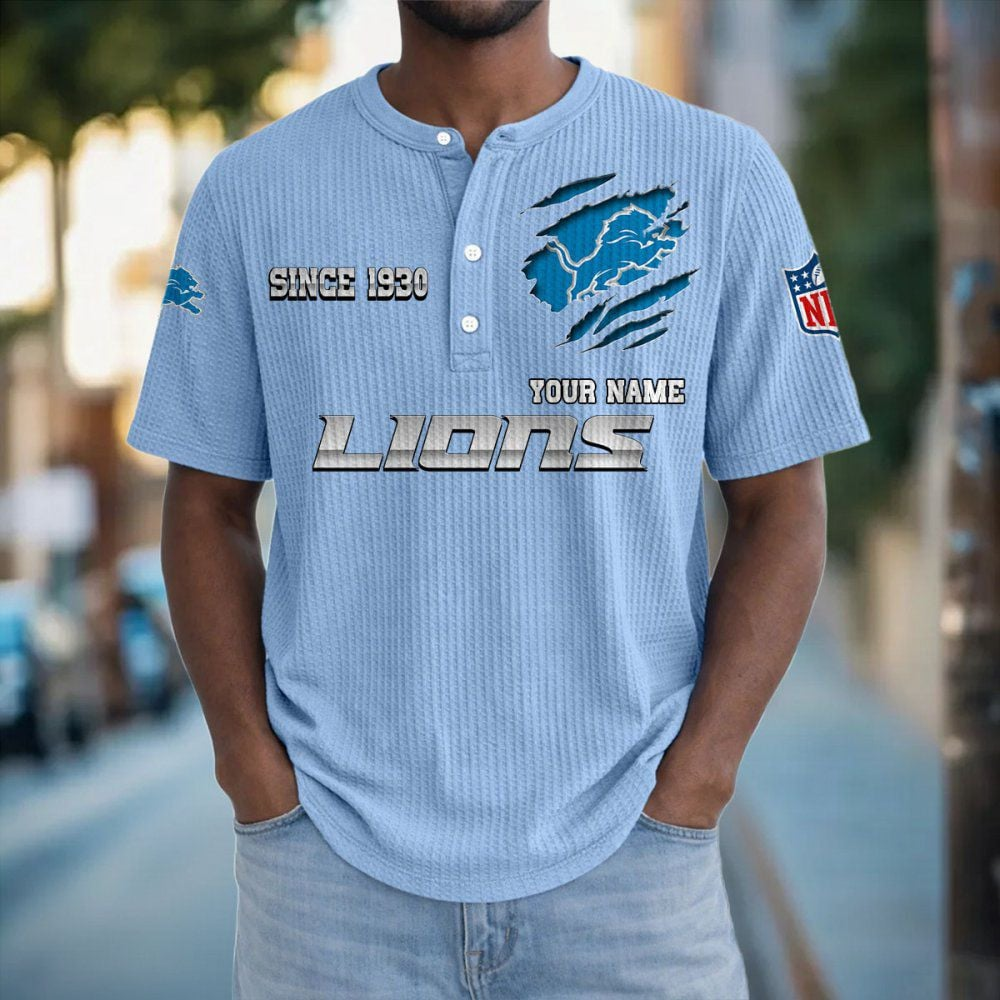 DET x NFL Crew Neck Button Henley Tshirt 0405 DatND DVT