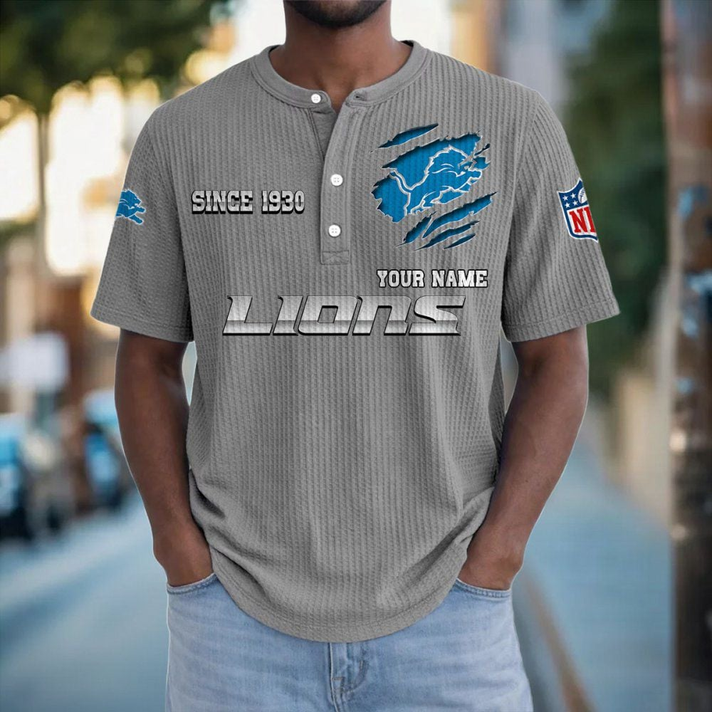 DET x NFL Crew Neck Button Henley Tshirt 0405 DatND DVT