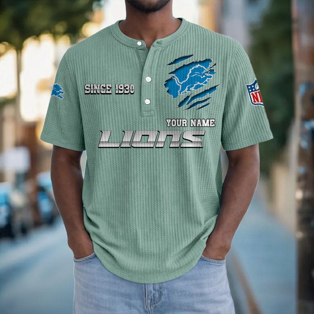 DET x NFL Crew Neck Button Henley Tshirt 0405 DatND DVT
