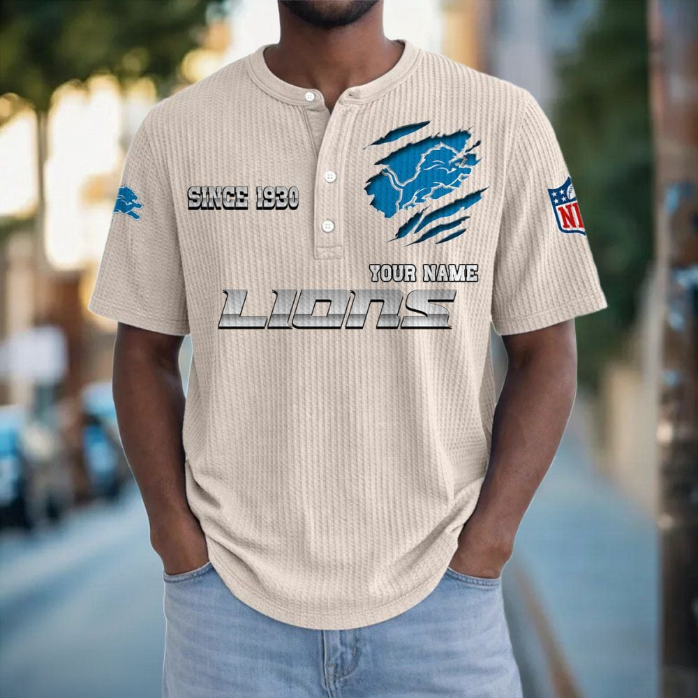 DET x NFL Crew Neck Button Henley Tshirt 0405 DatND DVT