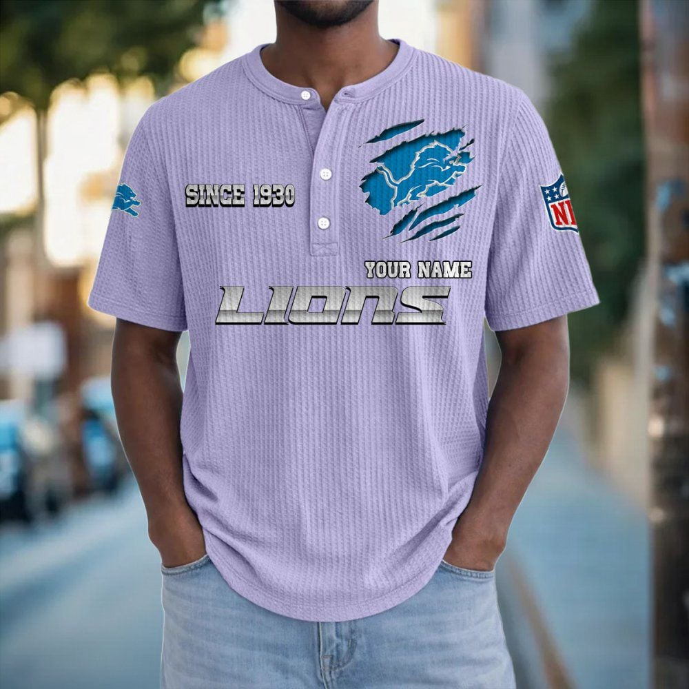 DET x NFL Crew Neck Button Henley Tshirt 0405 DatND DVT