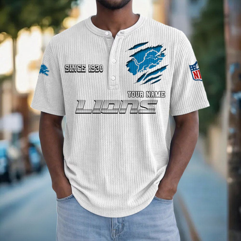 DET x NFL Crew Neck Button Henley Tshirt 0405 DatND DVT