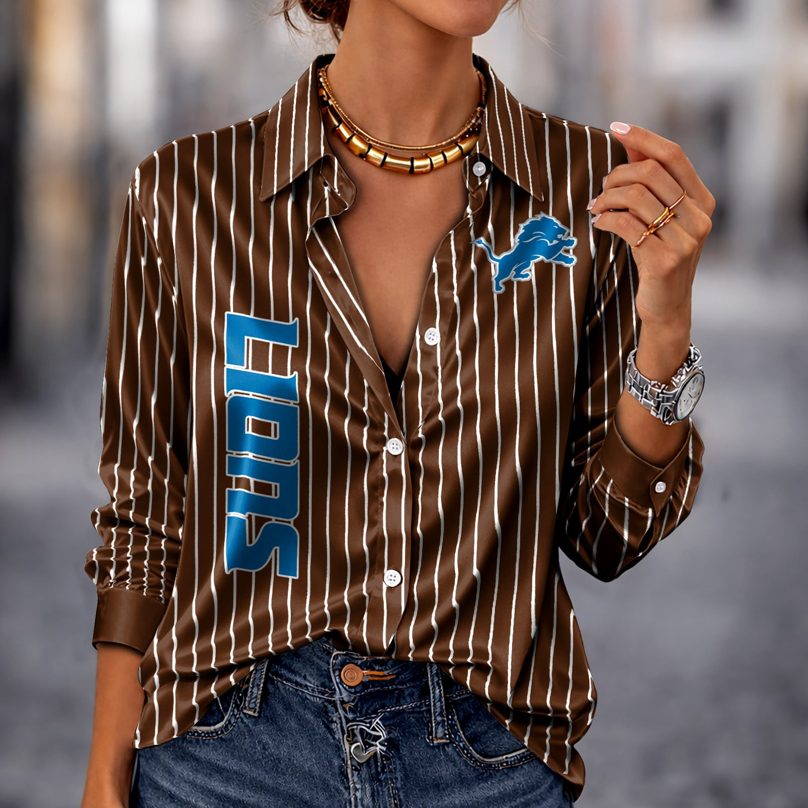 DET x NFL Premium Stripe Shirt DATND TANTD 010426 Brown