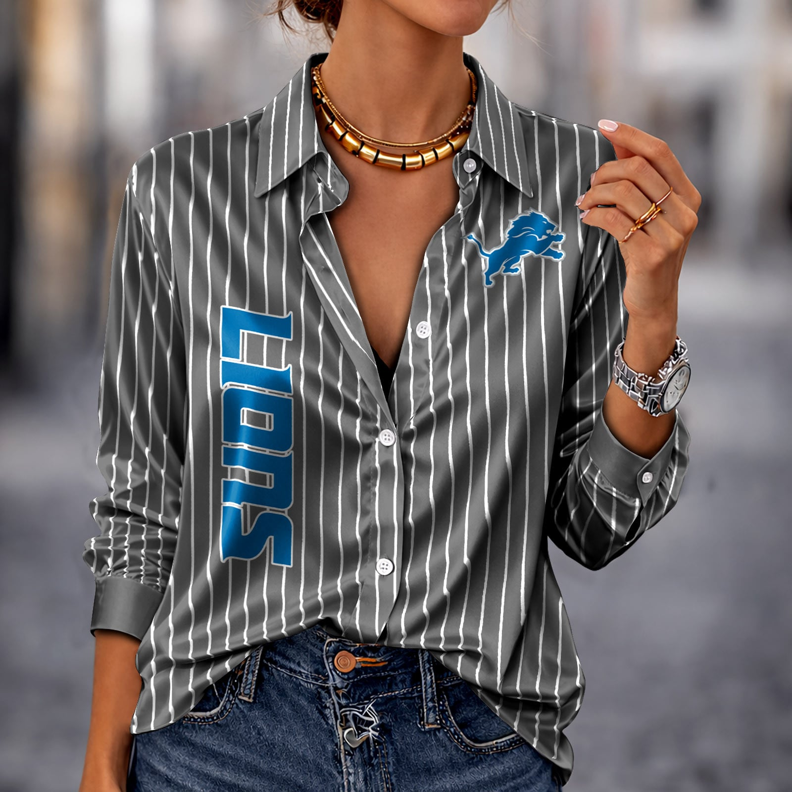 DET x NFL Premium Stripe Shirt DATND TANTD 010426 Grey