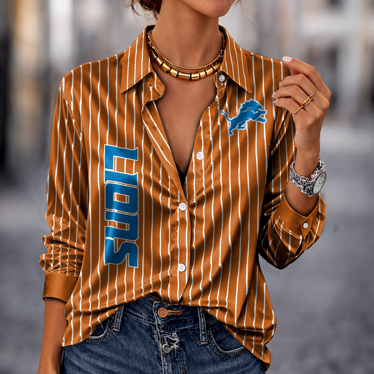 DET x NFL Premium Stripe Shirt DATND TANTD 010426 Orange