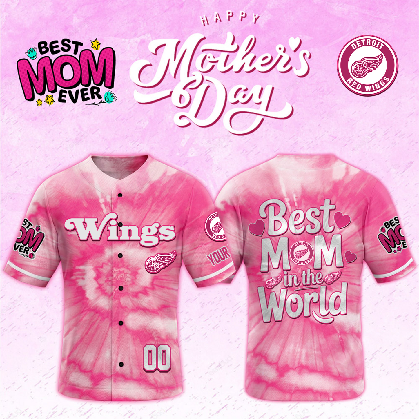 DET x NHL Happy Mother's Day Pink Tie Dye Special DATND TANTD 240426