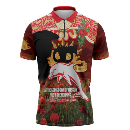 DOL x NRL Rugby ANZAC Day Zipper Polo Shirt Last Post Poppy We Will Remember Them LT14 DatND DVT