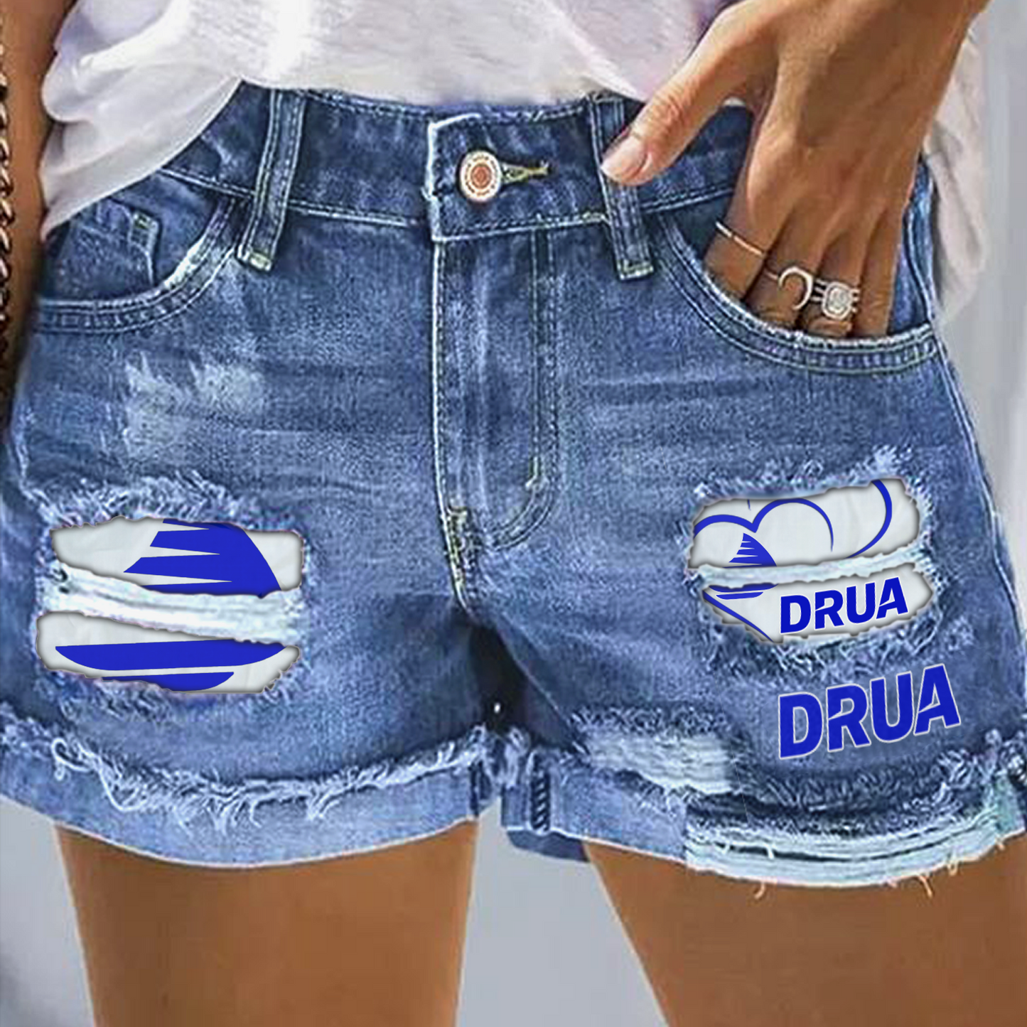 DRU x SPR Rip Print Fashion Denim Shorts 0904 DatND DVT