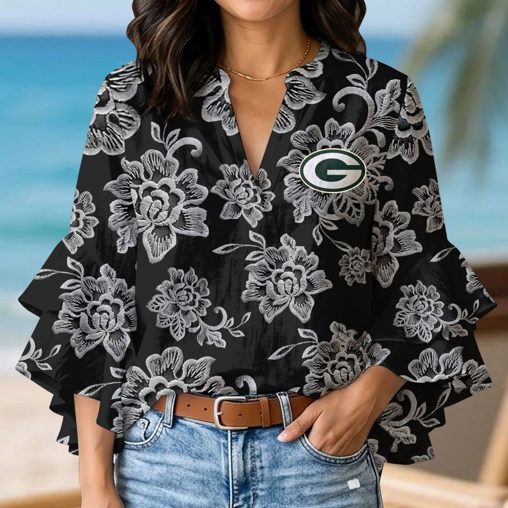 GB x NFL 3D V-Neck Lotus Trim Women's TShirt 2004 DatND DVT