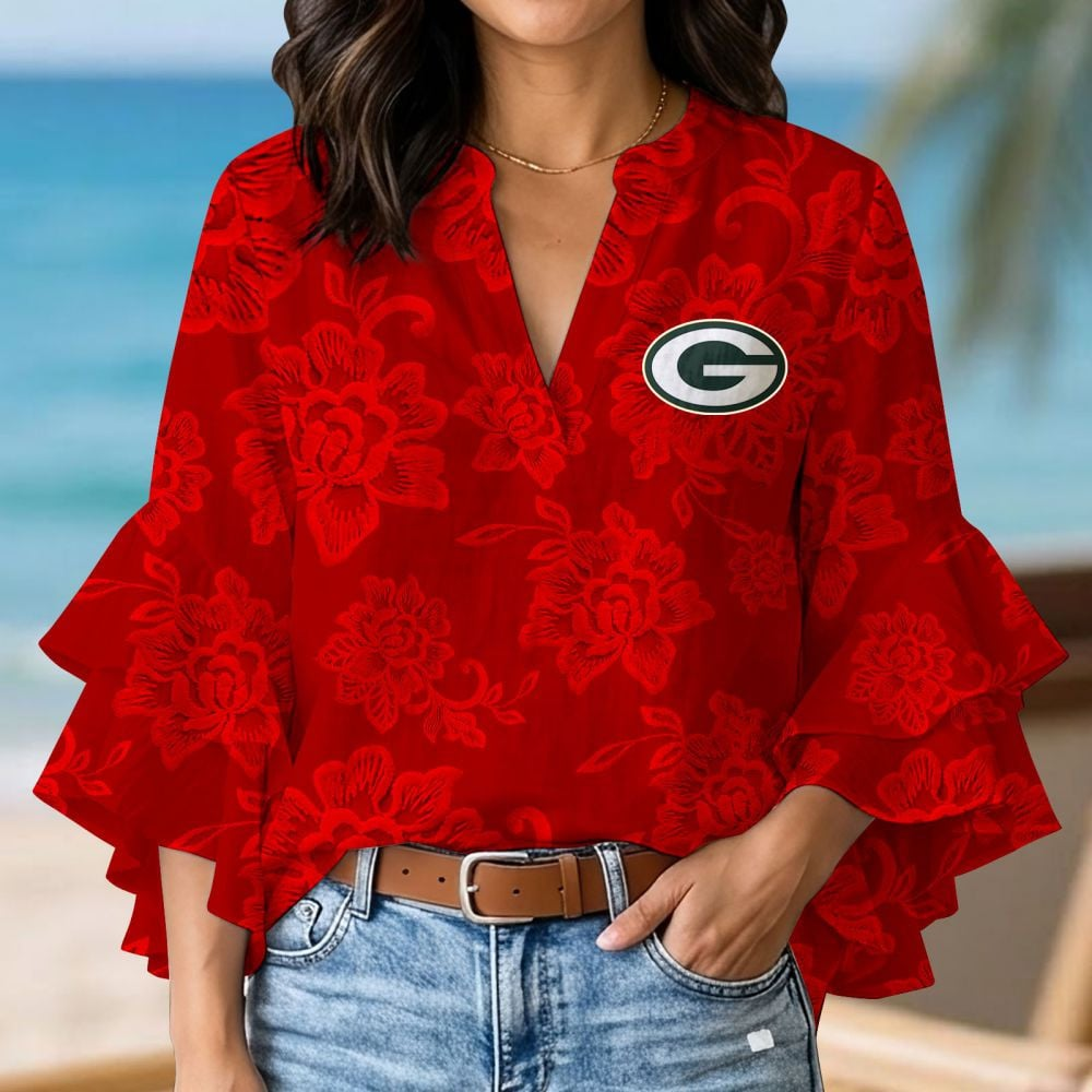 GB x NFL 3D V-Neck Lotus Trim Women's TShirt 2004 DatND DVT