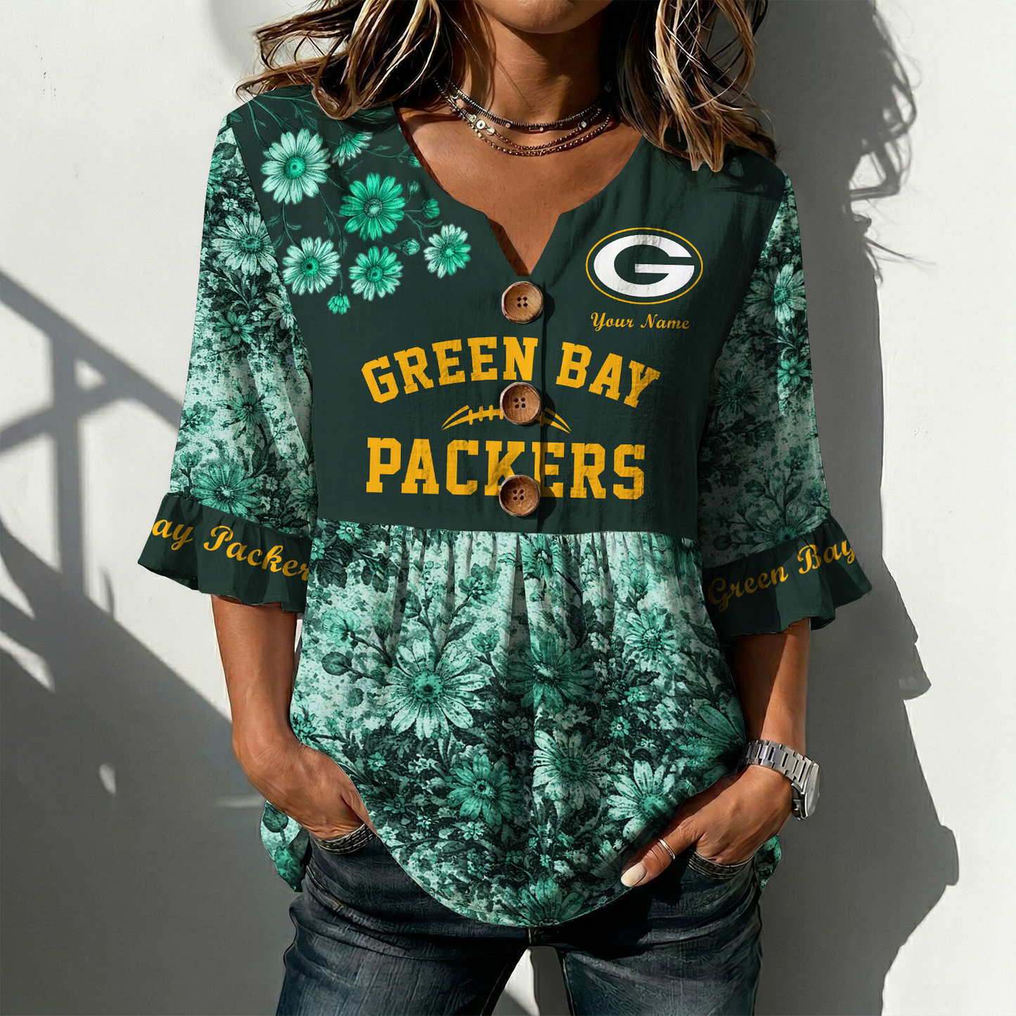GB x NFL Floral V-neck Babydoll Shirt DATND TANTD 210426