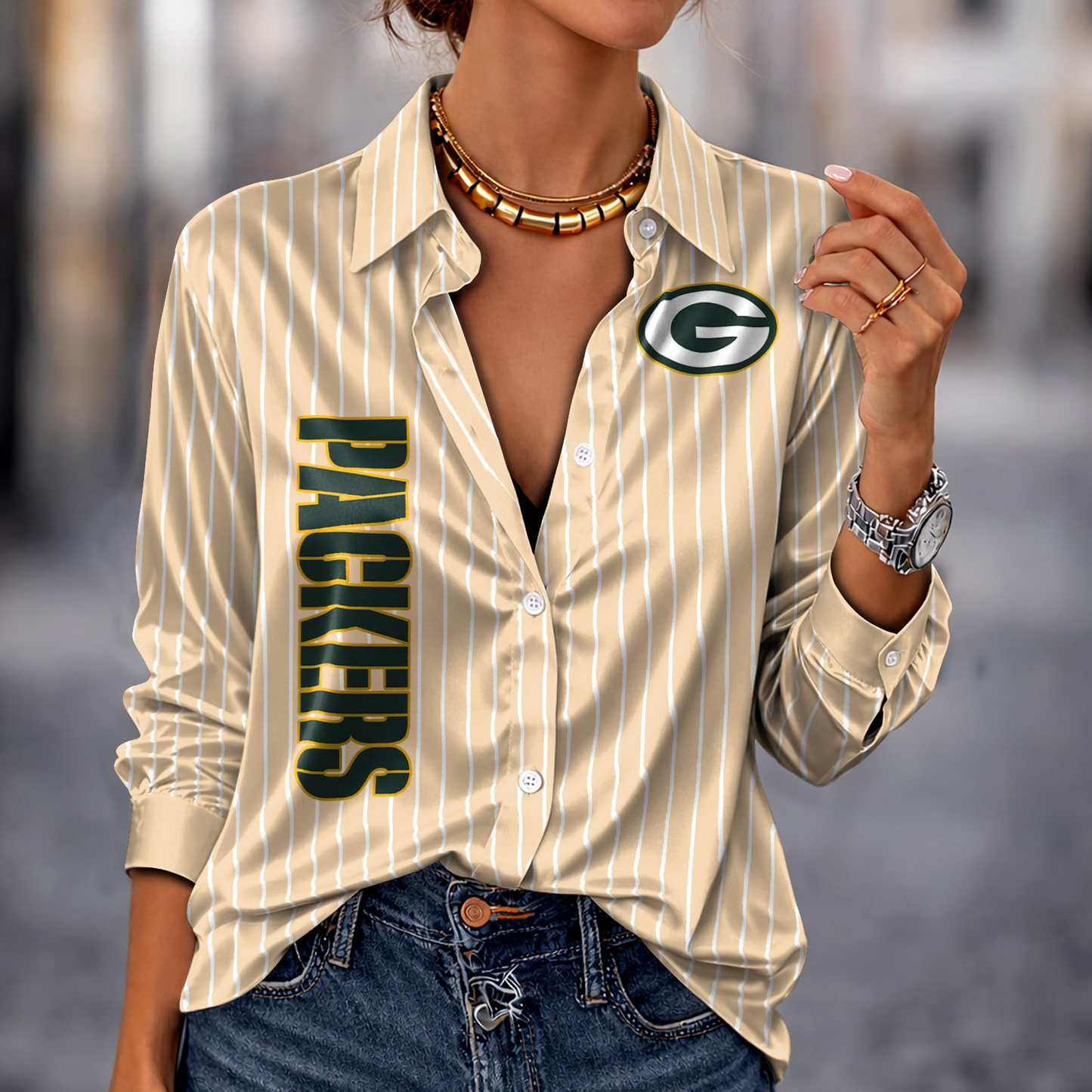 GB x NFL Premium Stripe Shirt DATND TANTD 010426 Beige