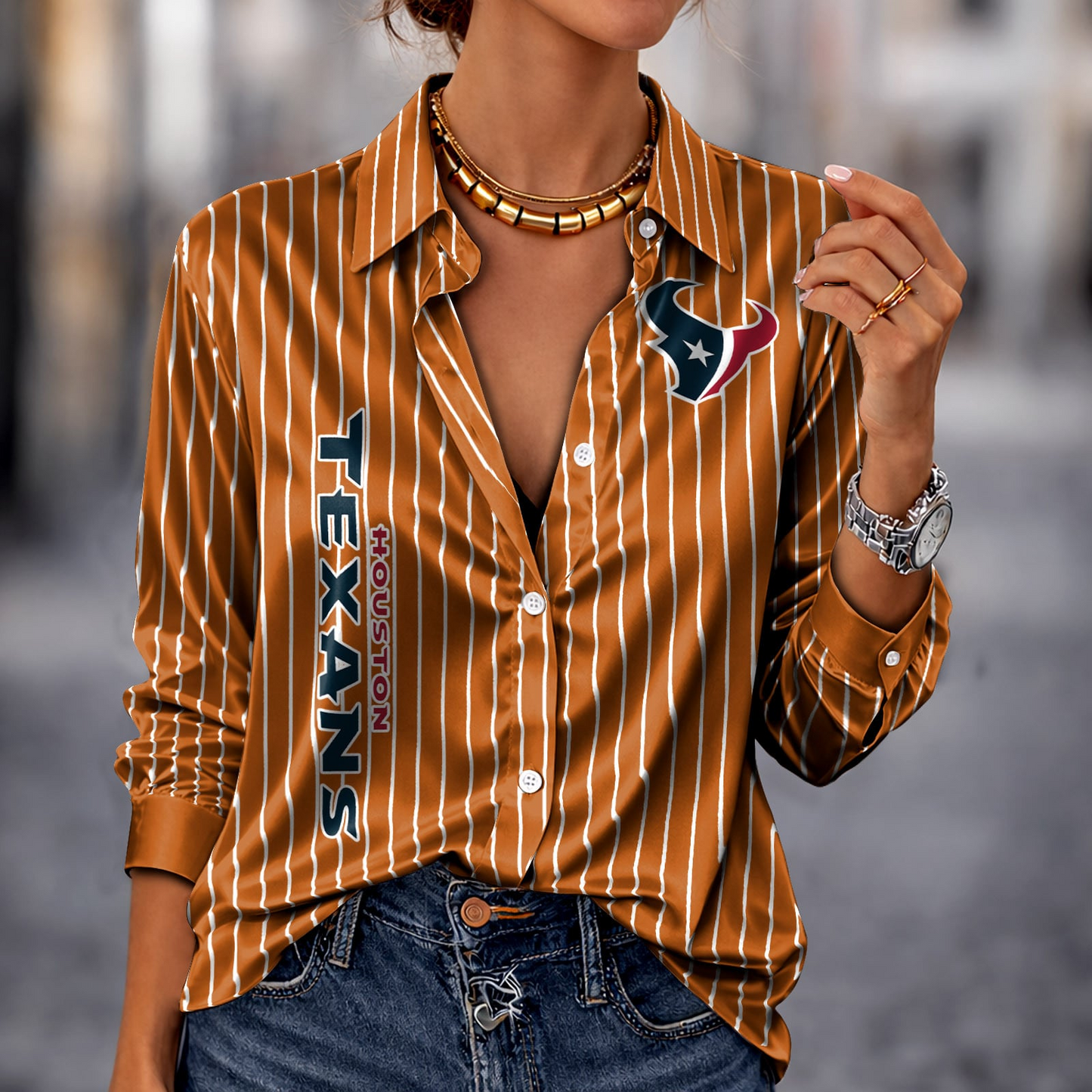 HOU x NFL Premium Stripe Shirt DATND TANTD 010426 Orange