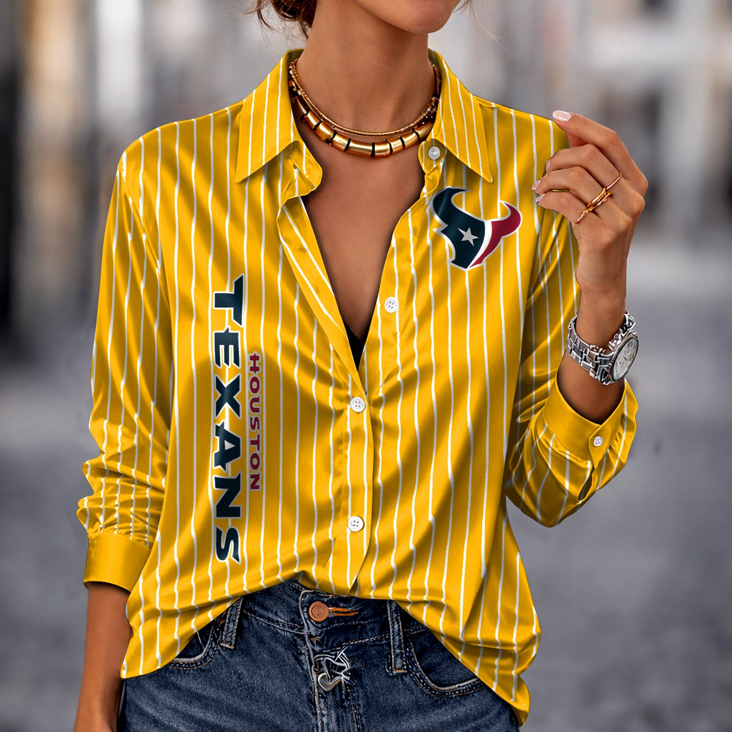 HOU x NFL Premium Stripe Shirt DATND TANTD 010426 Yellow
