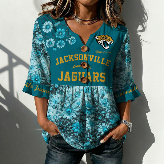 JAX x NFL Floral V-neck Babydoll Shirt DATND TANTD 210426
