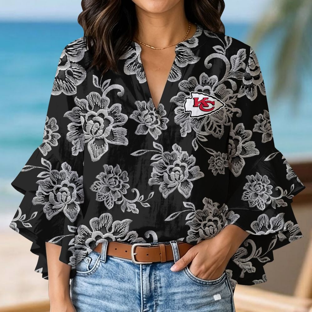 KC x NFL 3D V-Neck Lotus Trim Women's TShirt 2004 DatND DVT