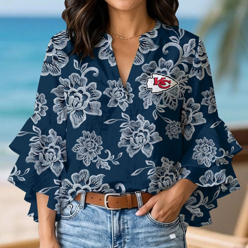 KC x NFL 3D V-Neck Lotus Trim Women's TShirt 2004 DatND DVT