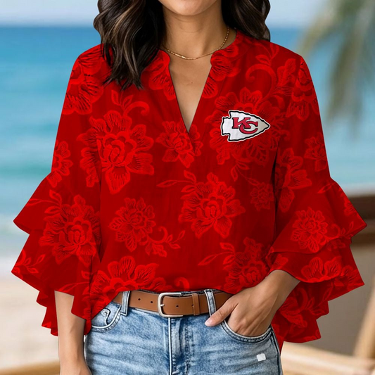 KC x NFL 3D V-Neck Lotus Trim Women's TShirt 2004 DatND DVT
