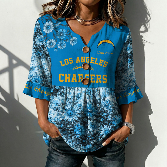 LAC x NFL Floral V-neck Babydoll Shirt DATND TANTD 210426