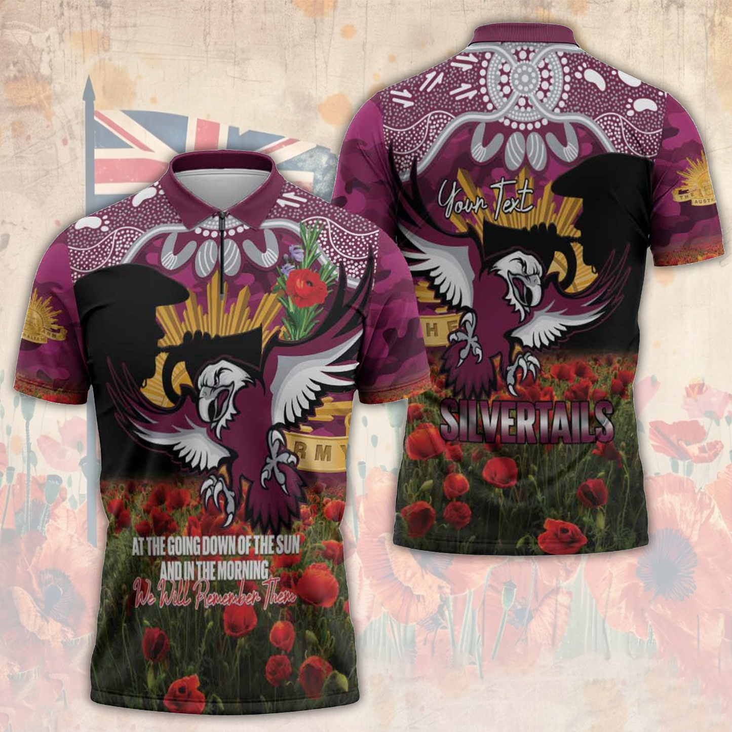 MAN x NRL Rugby ANZAC Day Zipper Polo Shirt Last Post Poppy We Will Remember Them LT14 DatND DVT