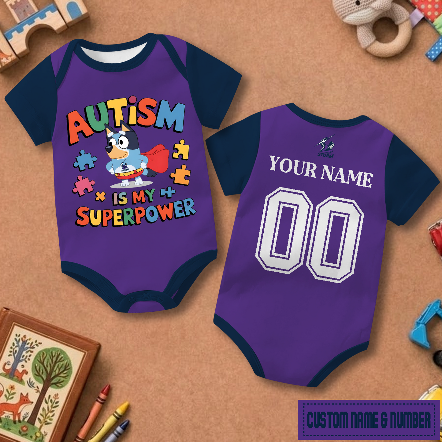 MEL x NRL Custom Name & Number  Baby Romper DATND TANTD