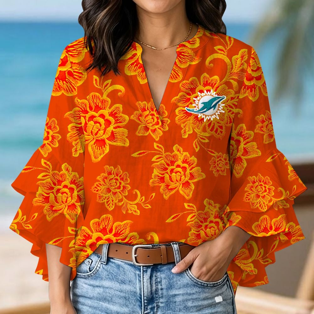 MIA x NFL 3D V-Neck Lotus Trim Women's TShirt 2004 DatND DVT