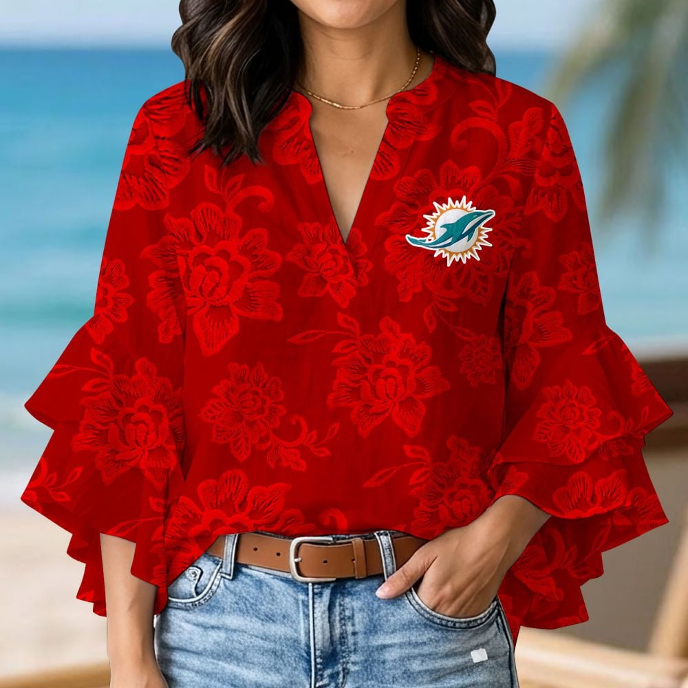 MIA x NFL 3D V-Neck Lotus Trim Women's TShirt 2004 DatND DVT