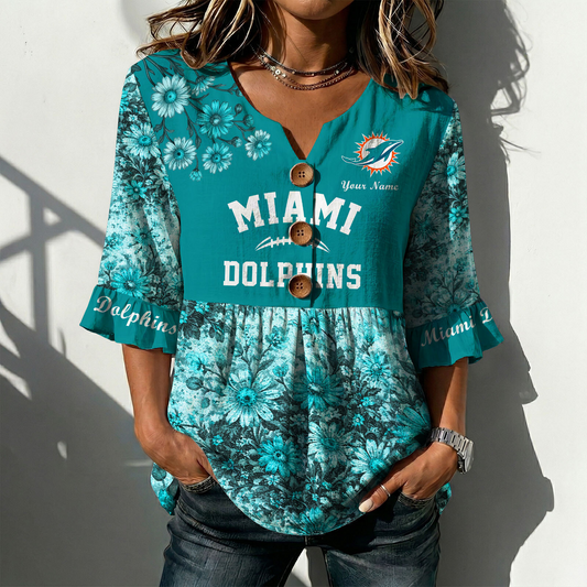 MIA x NFL Floral V-neck Babydoll Shirt DATND TANTD 210426