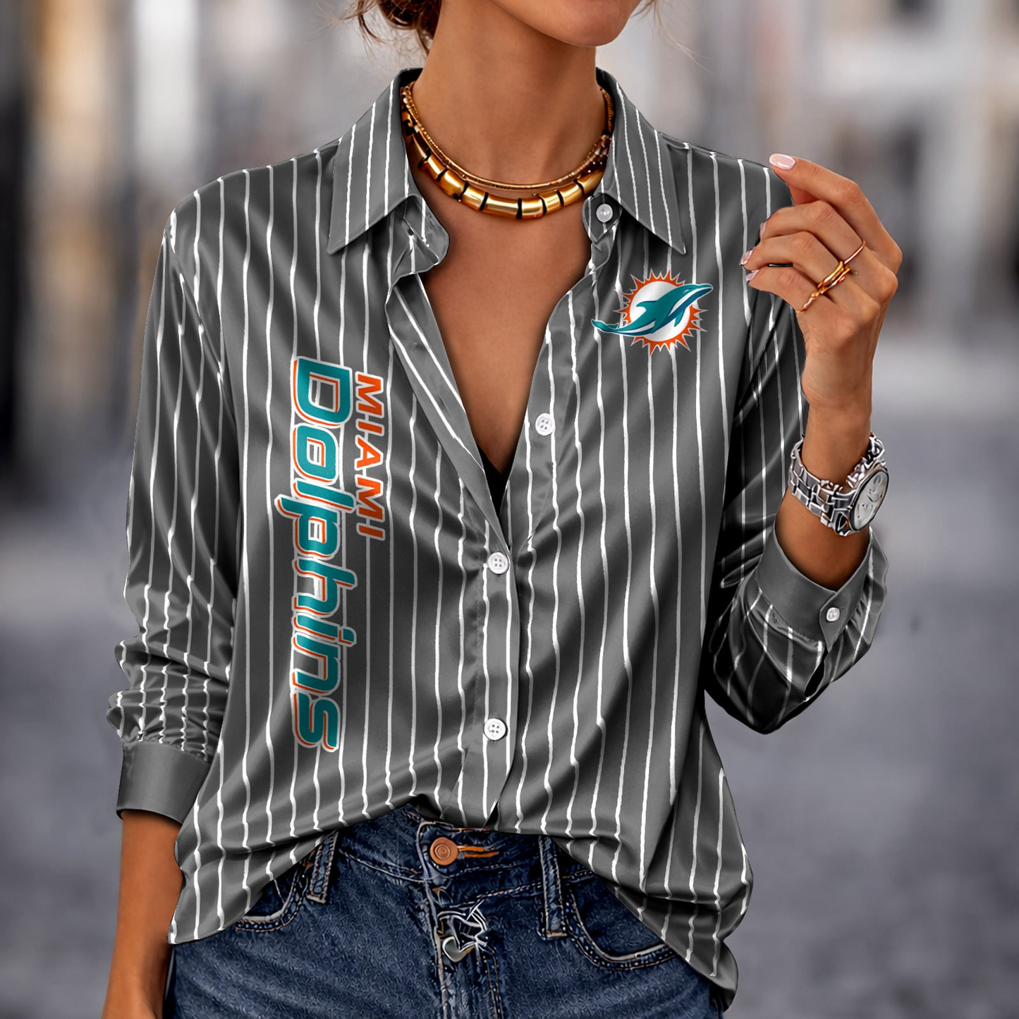 MIA x NFL Premium Stripe Shirt DATND TANTD 010426 Grey