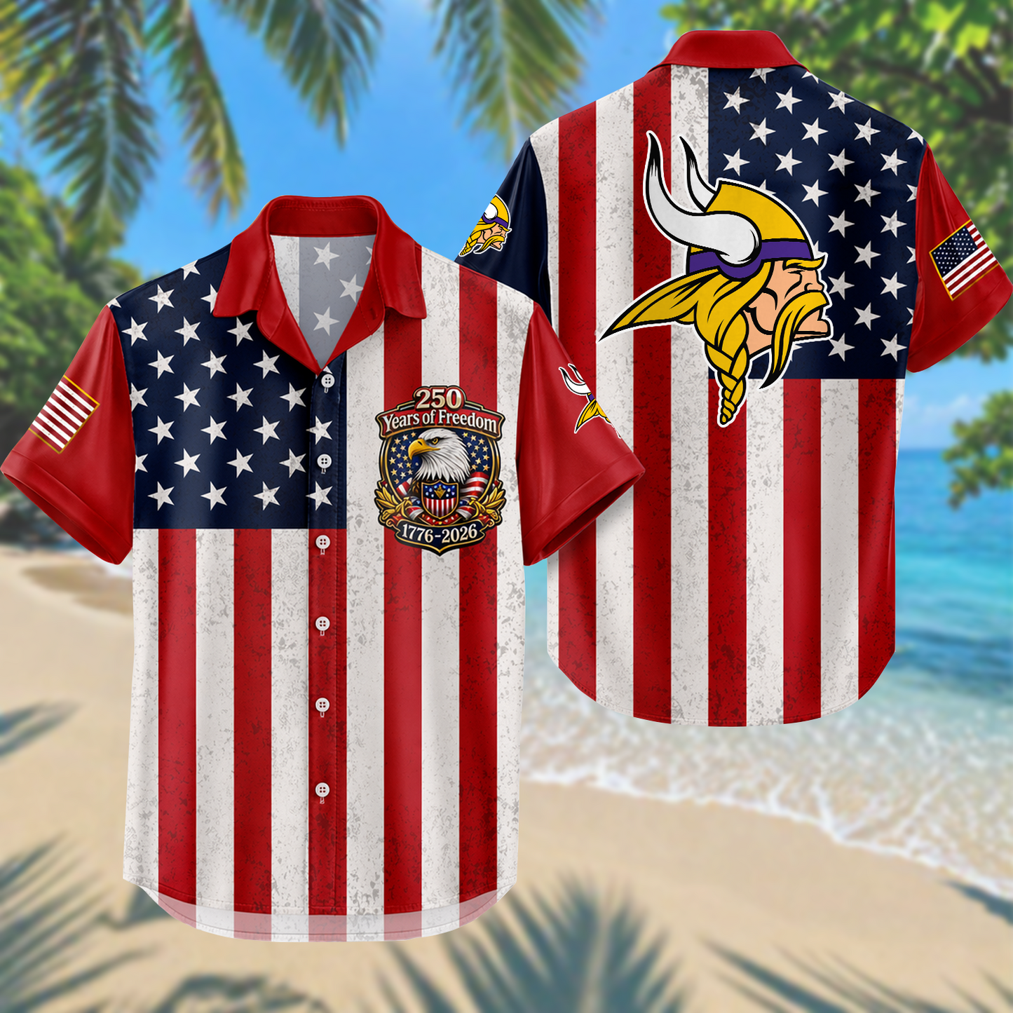 MIN x NFL USA Flag 250 Years Independence 1776–2026 Hawaiian Shirt 2104 DatND DVT