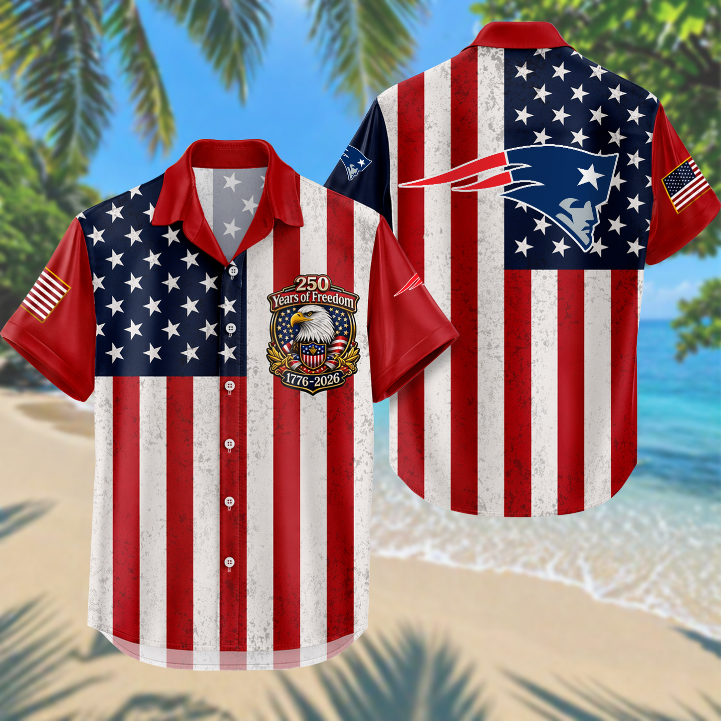 NE x NFL USA Flag 250 Years Independence 1776–2026 Hawaiian Shirt 2104 DatND DVT