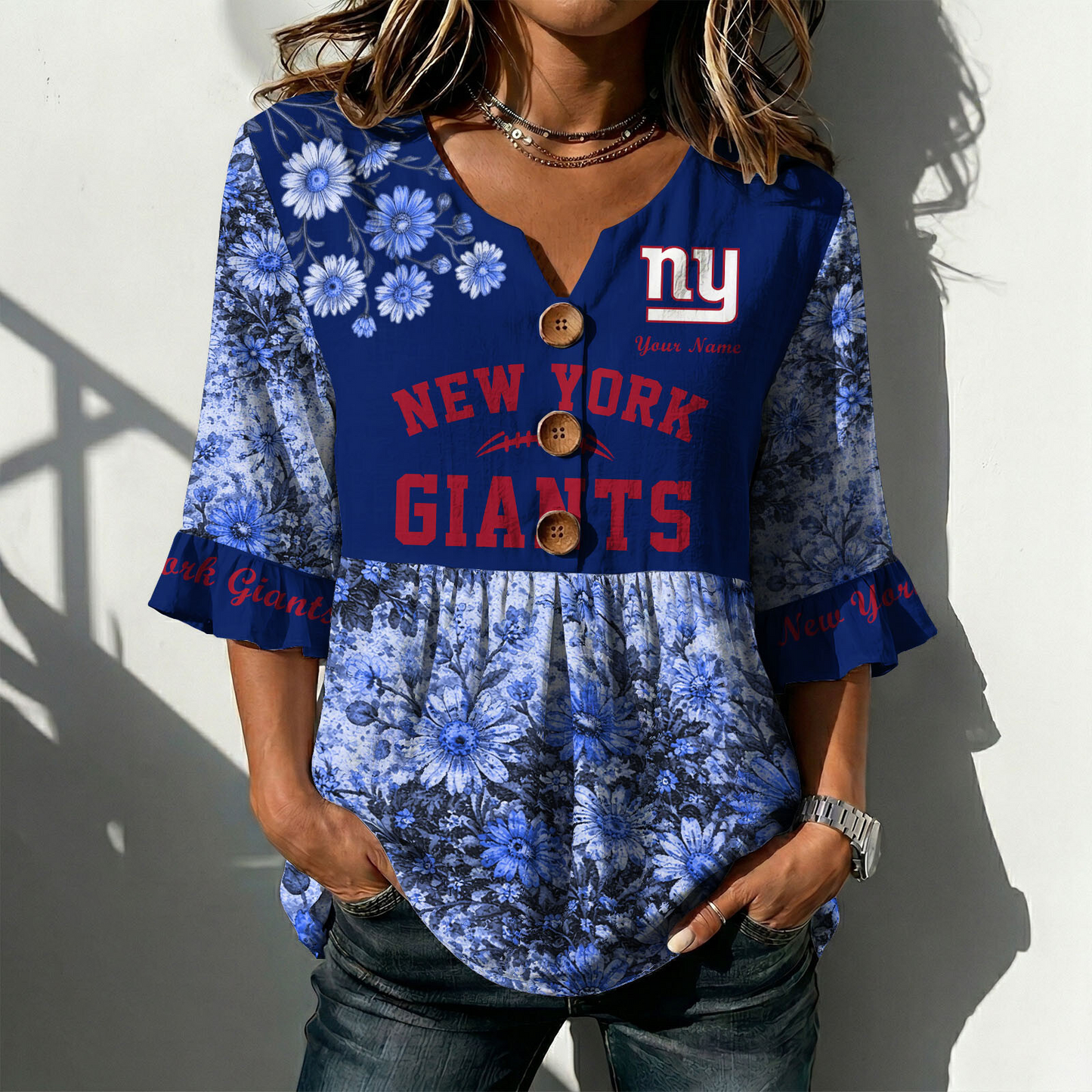 NYG x NFL Floral V-neck Babydoll Shirt DATND TANTD 210426