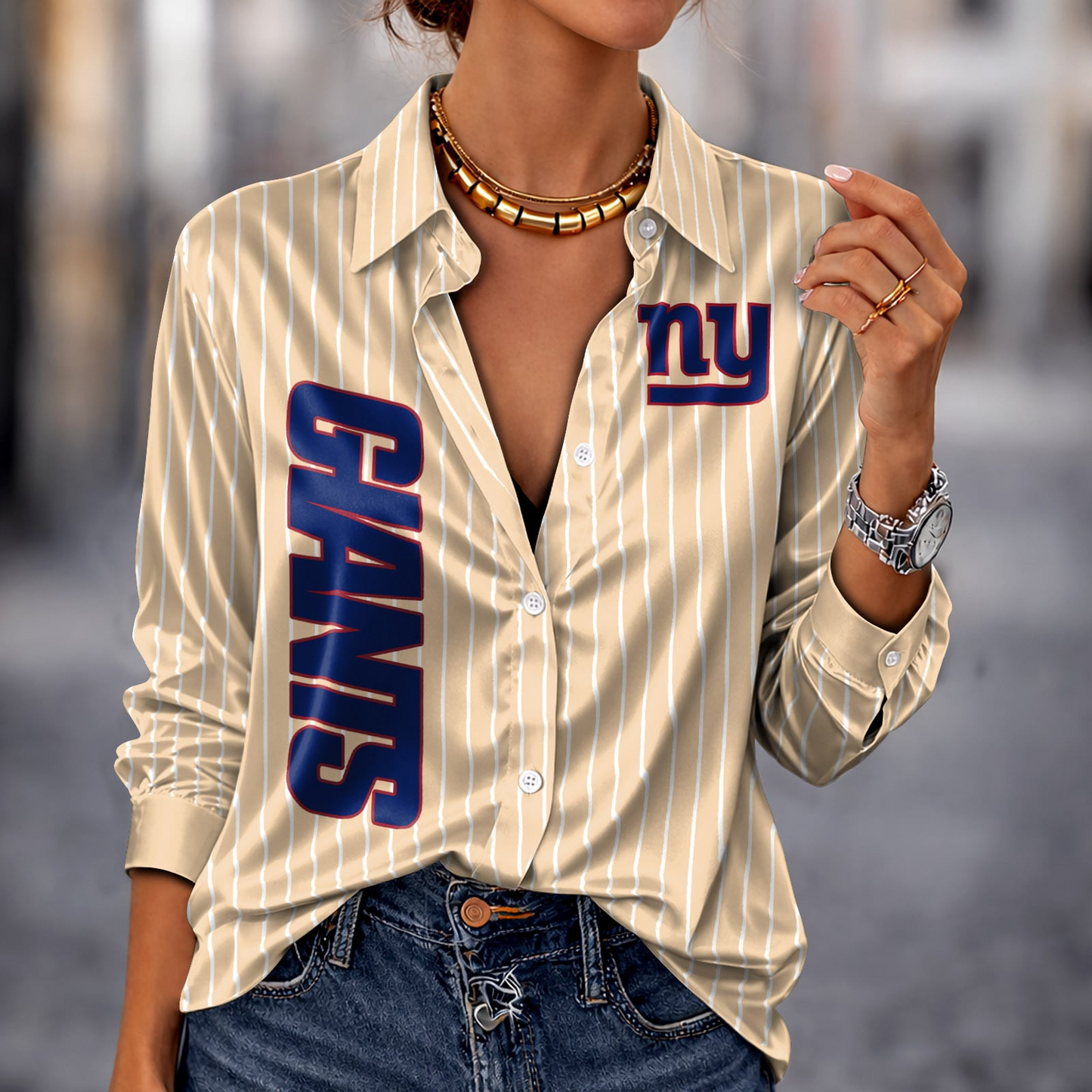 NYG x NFL Premium Stripe Shirt DATND TANTD 010426 Beige
