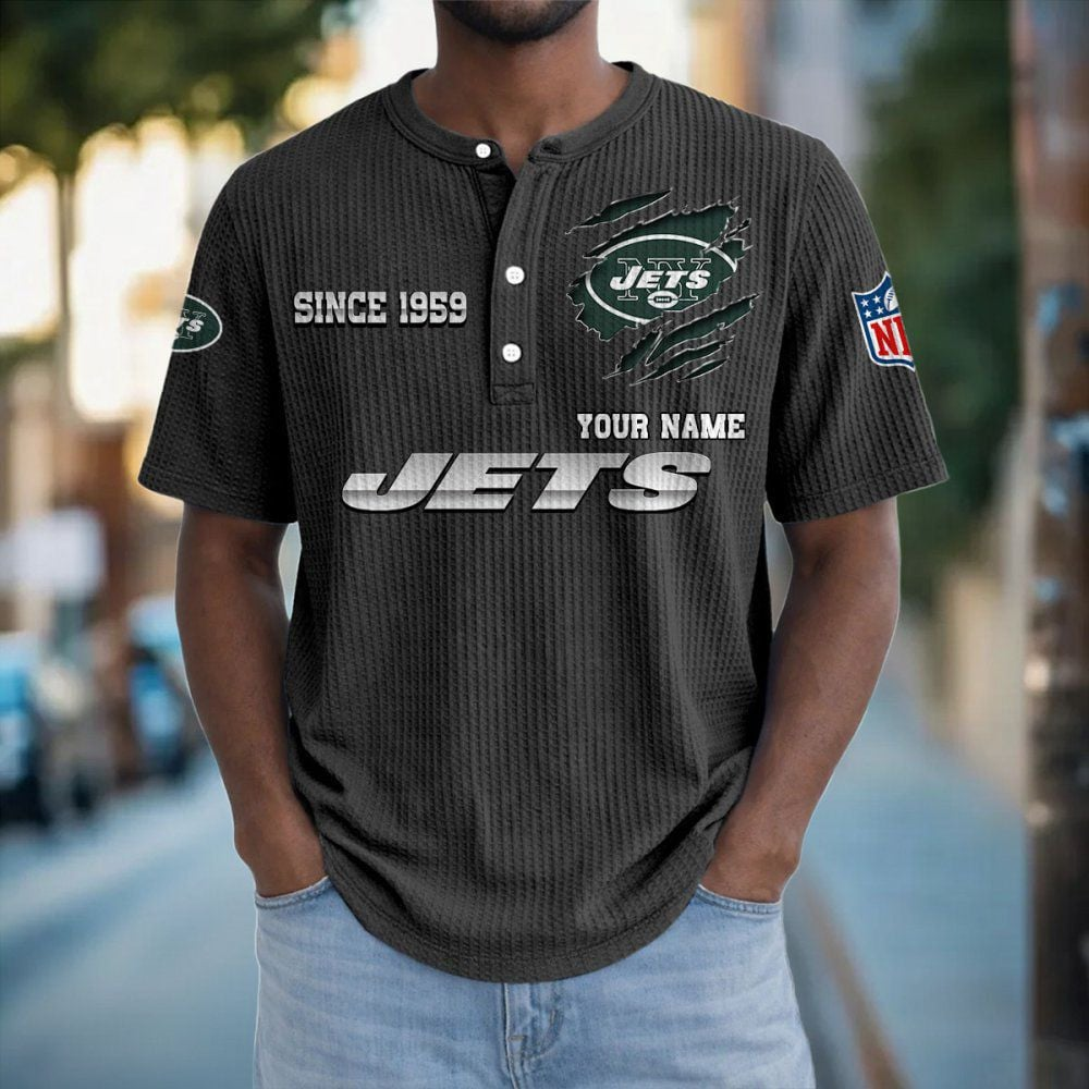 NYJ x NFL Crew Neck Button Henley Tshirt 0405 DatND DVT
