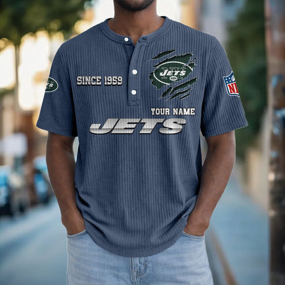 NYJ x NFL Crew Neck Button Henley Tshirt 0405 DatND DVT