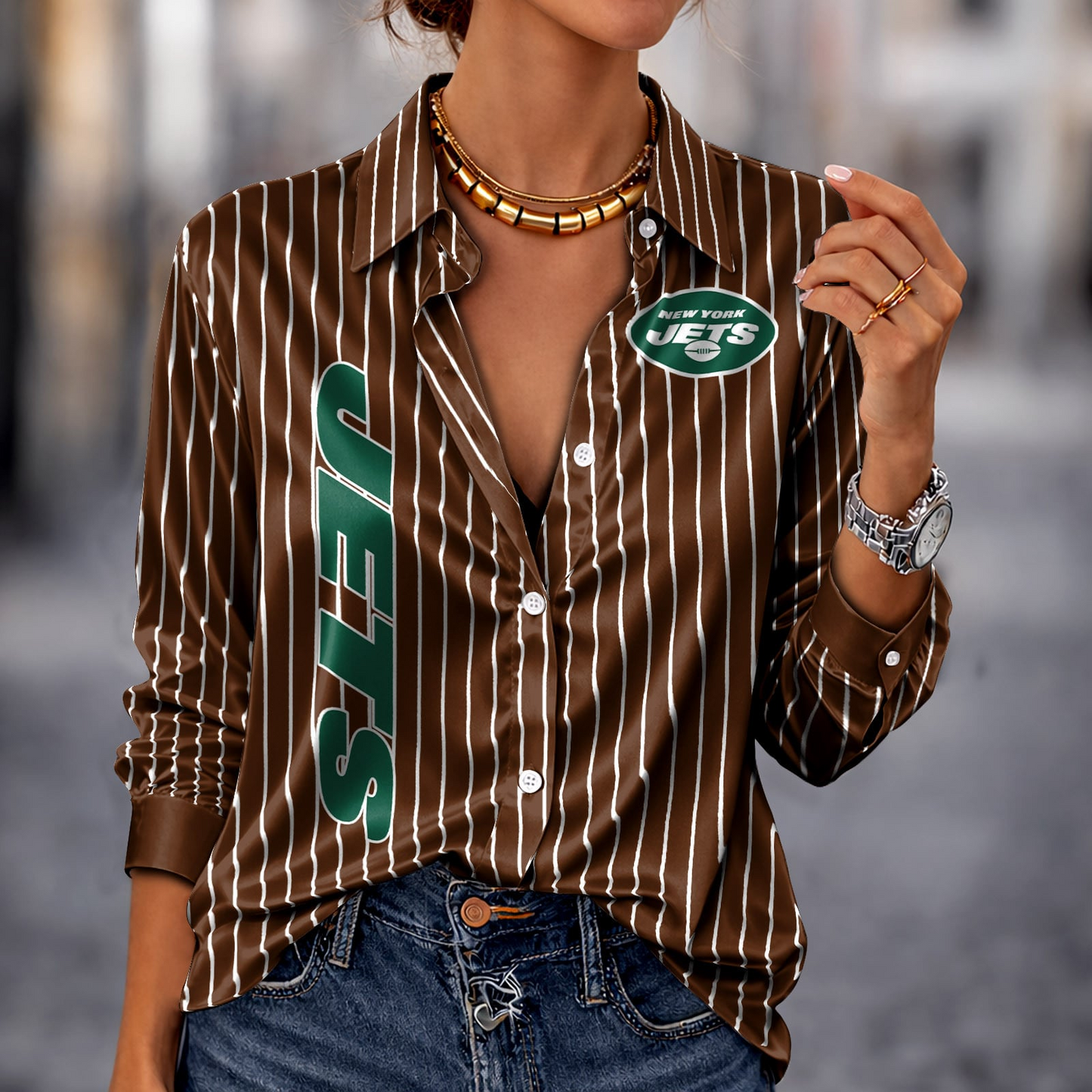 NYJ x NFL Premium Stripe Shirt DATND TANTD 010426 Brown