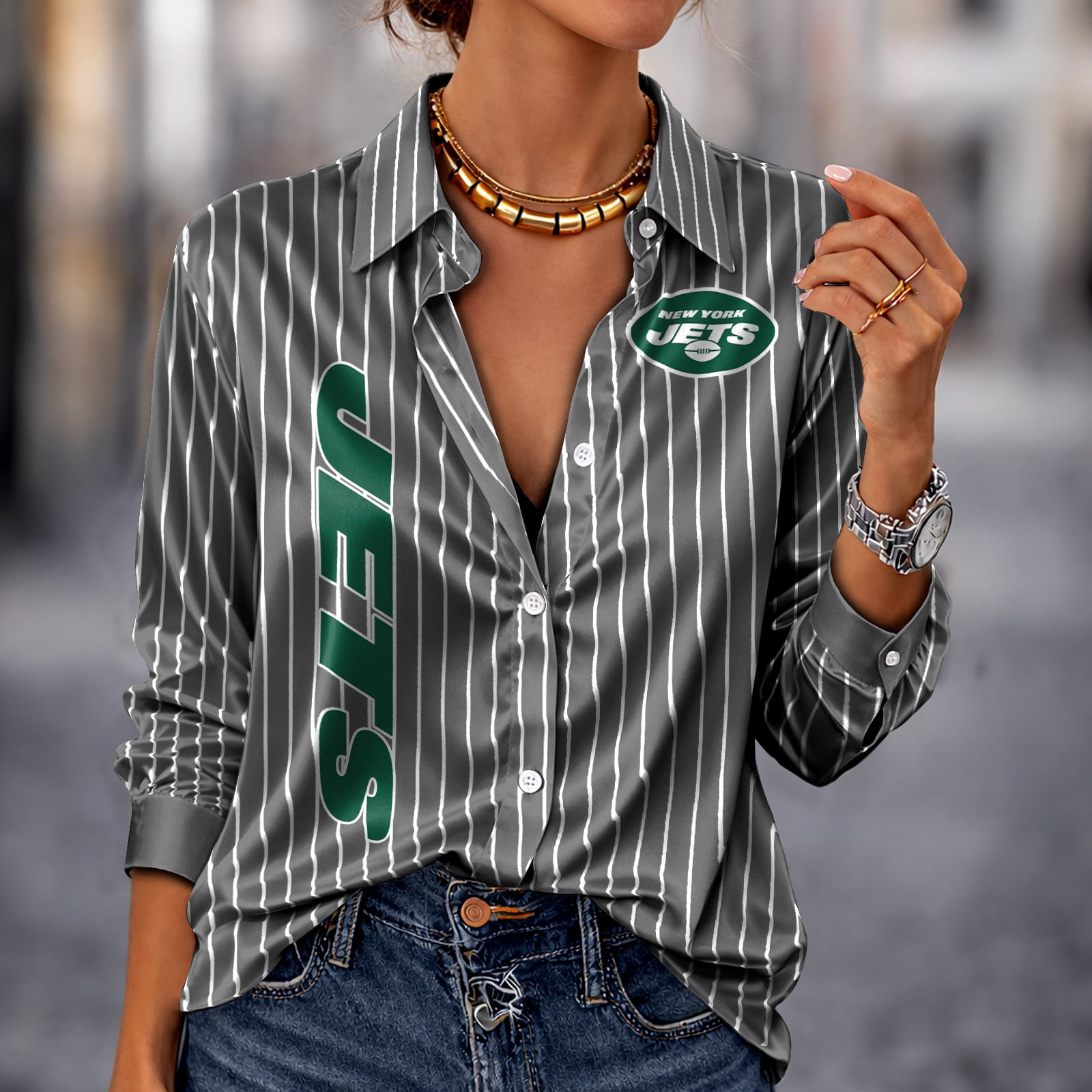 NYJ x NFL Premium Stripe Shirt DATND TANTD 010426 Grey