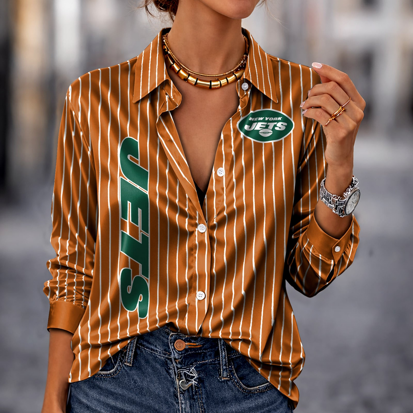 NYJ x NFL Premium Stripe Shirt DATND TANTD 010426 Orange