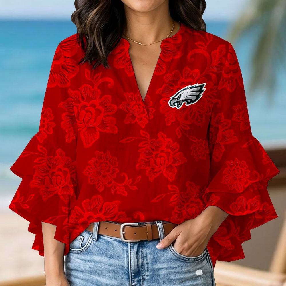 PHI x NFL 3D V-Neck Lotus Trim Women's TShirt 2004 DatND DVT