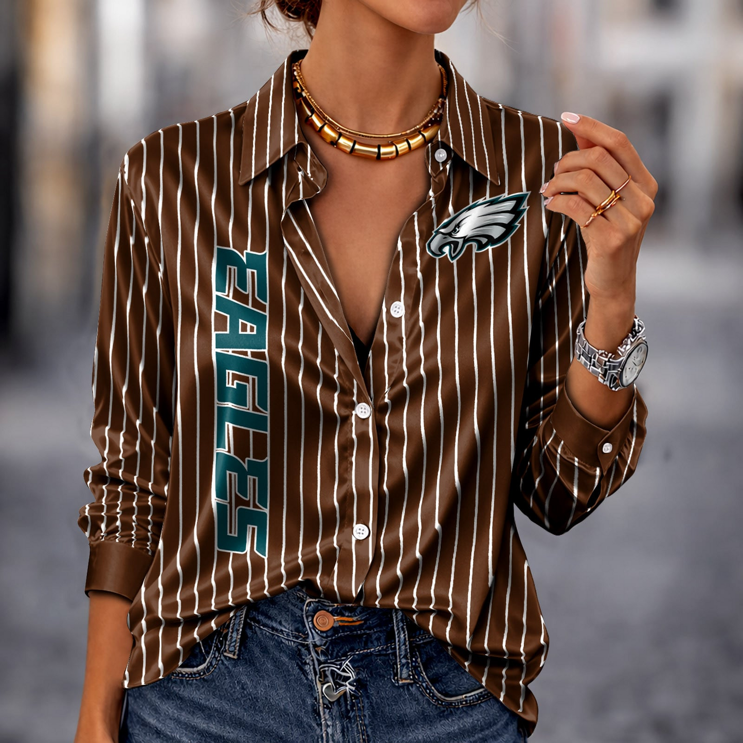 PHI x NFL Premium Stripe Shirt DATND TANTD 010426 Brown