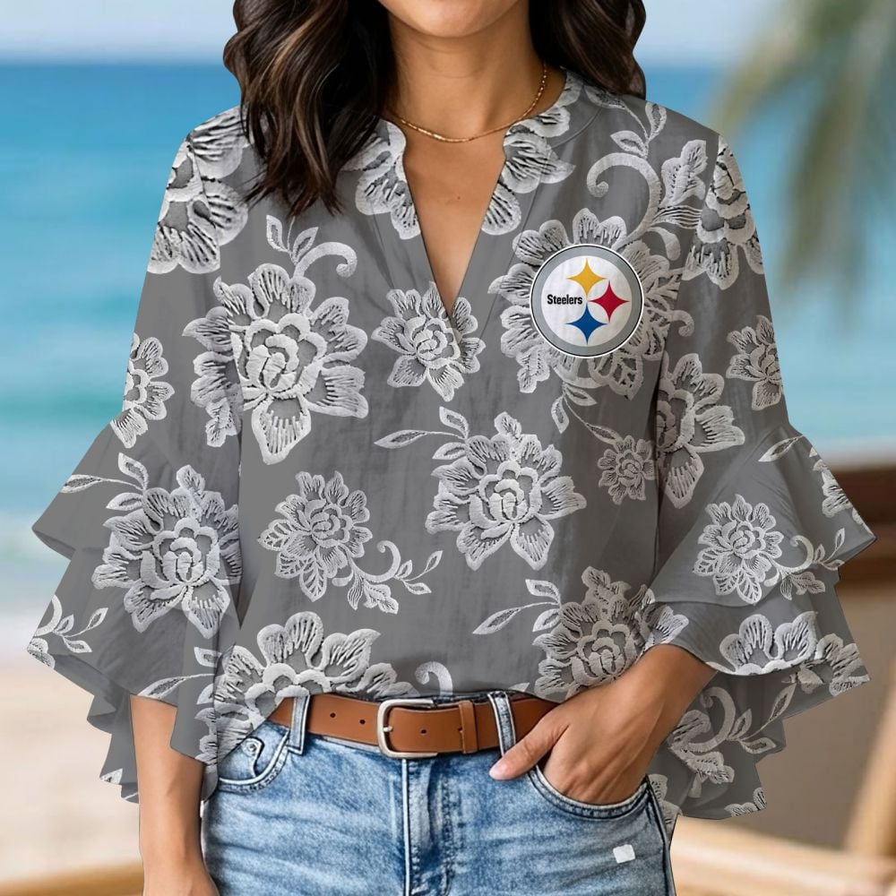 PIT x NFL 3D V-Neck Lotus Trim Women's TShirt 2004 DatND DVT